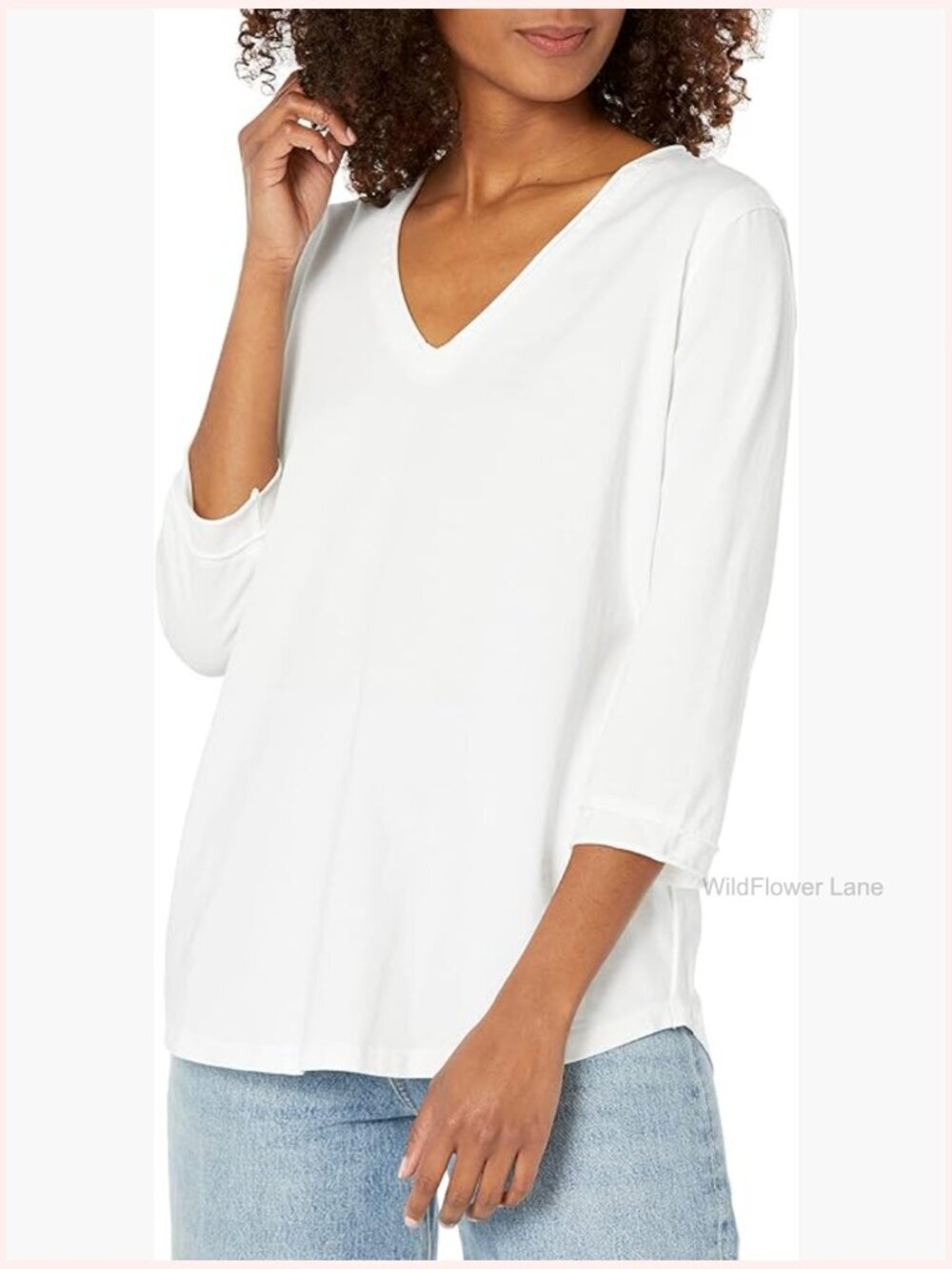 3/4 Sleeve V-Neck Tee, Lightweight Soft Stretch T-Shirt